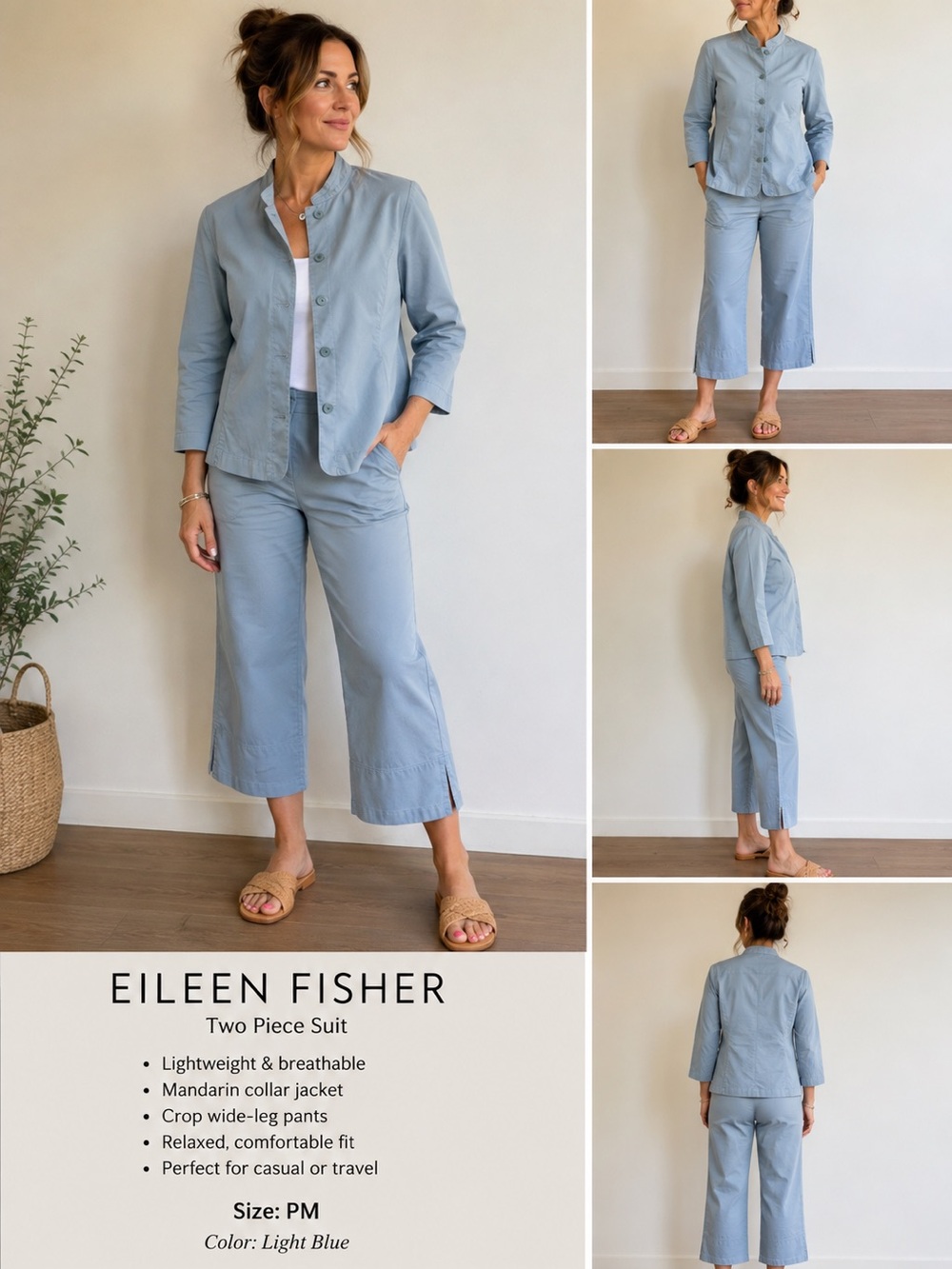 Eileen Fisher Light Blue Cotton Two-Piece Set Sz XS EUC (400)